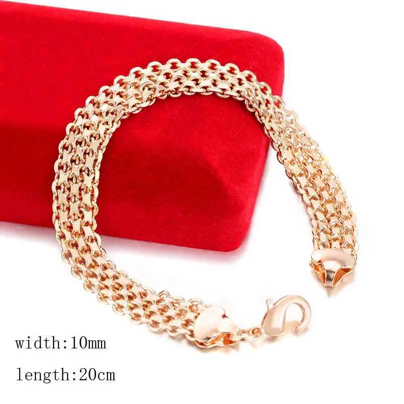 10MM 12MM Big Wide Bracelet for Women and Men 585 Rose Gold Color Curb Catenary Chains (No red box) W250526