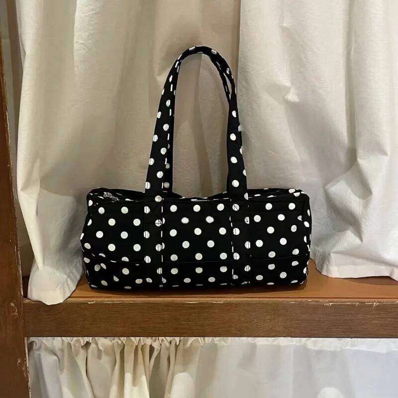 Women's Bags Designer Women Canvas Korean Style Black White Polka Dot Large Capacity Shoulder Casual Versatile Boston Pillow Bag Lady Handbag