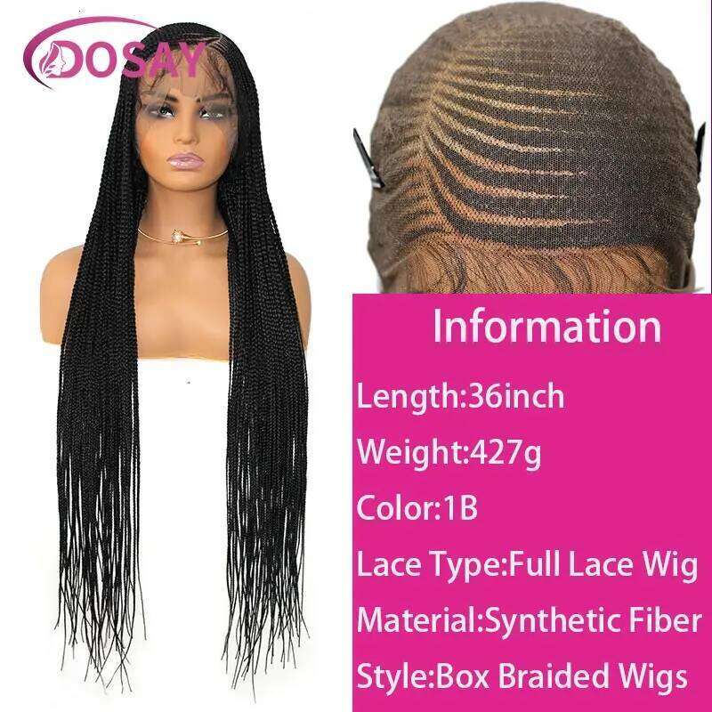 Synthetic Full Front Cornrow Double For Black Women Box Side Part Braided Lace Wig Faux Locs Braids Wigs