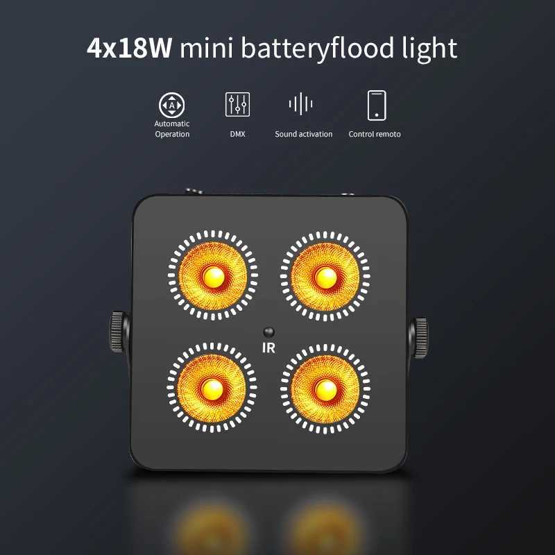 4x18W LED RGBWA UV 6IN1 Color Battery Wireless DMX LED Par Light Mini Battery Party Light 2.4G WirelessXJ250527