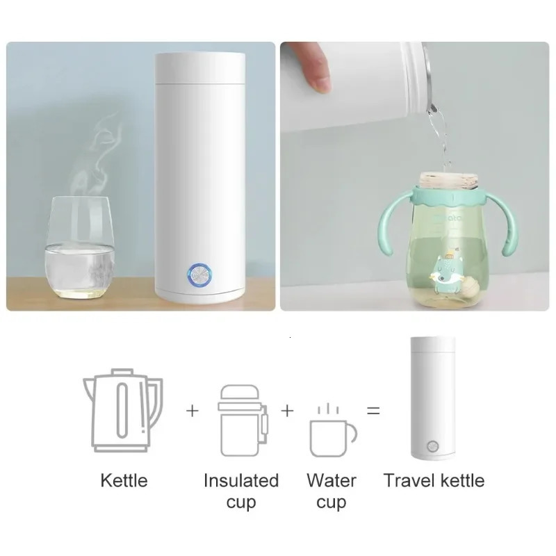 Travel Electric Kettle 400ml Stainless Steel Baby Warmer Bottle Auto Off Water Boiler for Tea Coffee Milk 250527