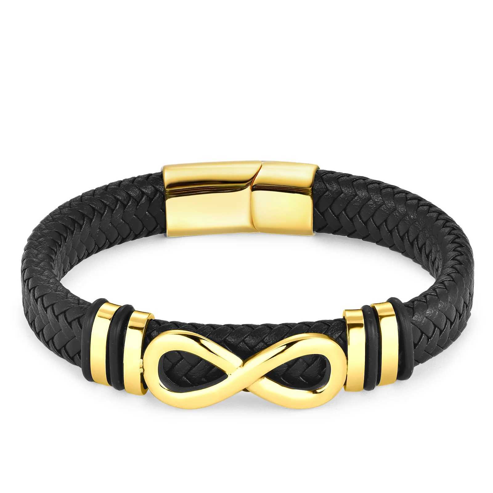 Classic Stainless Steel Leather Bracelet For Men Chain Wristband Business Charm Jewelry Accessories for Dad Boyfriend W250526