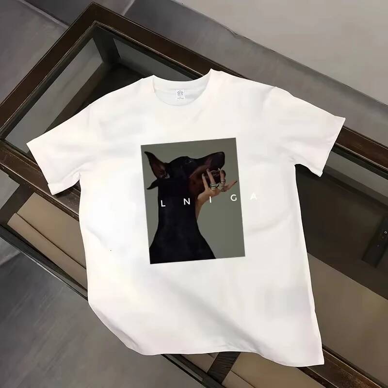 Summer Haruku New Goth Doberman Print Graphic And Women's Loose Short Sleeve Men's Street Sports Running T-Shirt