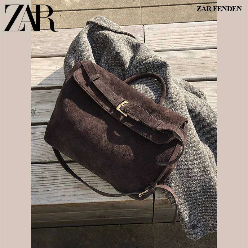 ZAR FENDEN Casual Buckle Nubuck Leather Briefcase Shoulder Crossbody Commuter Simple Niche Elegant Bag