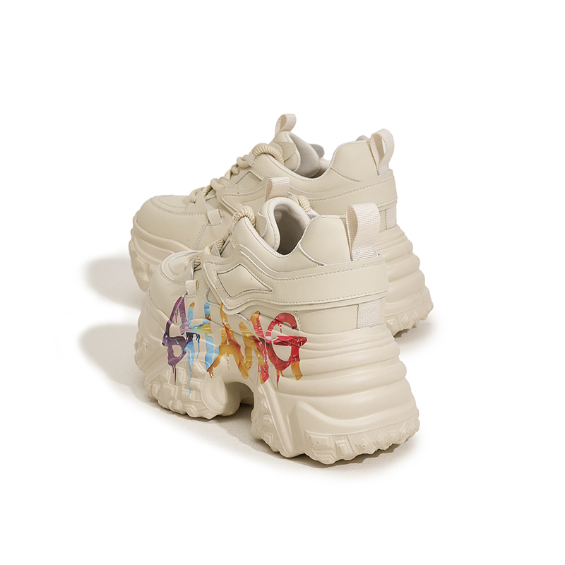 Designer Dad Shoes Women's 2025 Spring New Fashion Graffiti Thick-Soled Sponge Shoes Versatile and Casual 10cm Height-Increasing Women's Sho