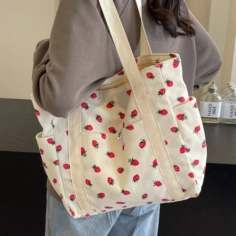 Forest Fresh Corduroy Handbag Sweet and Fashionable Versatile Shoulder Bag Beautiful and Simple Womens Tote Bag 250428
