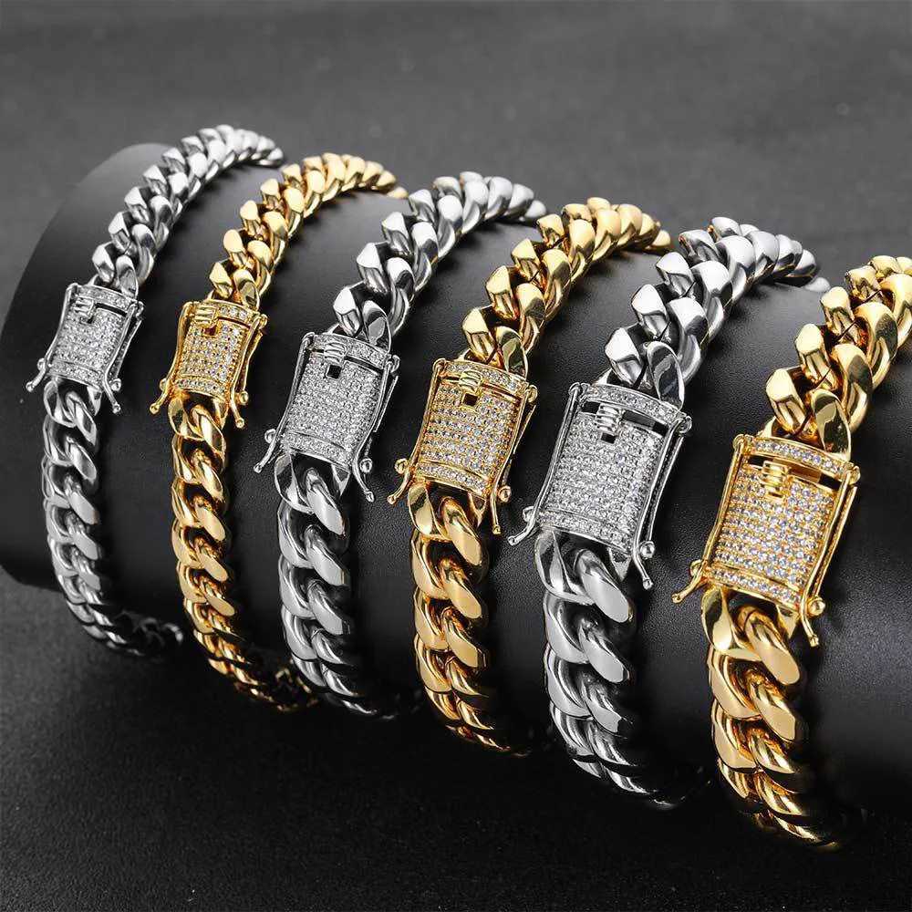 Iced Out CZ Hip Hop Stainless Steel 18k Gold Plated Cuban Link Bracelet for Women Men Luxury Bracelets on Hand Jewelry Gifts W250526