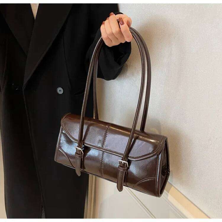Women's Bags Designer High End Bury Oil Wax Leather Underarm Elegant Women's Magnetic Buckle Shoulder Bag Commuter Versatile Ladies Tote Bag