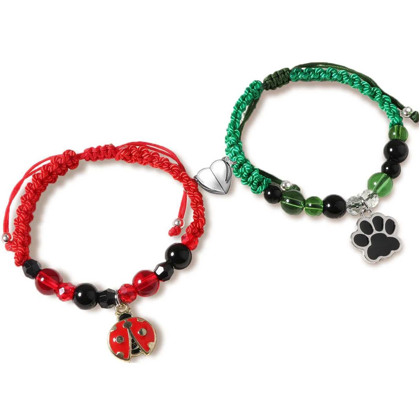 2PCS/set Gothic Spider Bat Cat Friendship Bracelets Best Friend Bff Magnet Heart Goth Matching Rope Chain Bracelets Y2K Jewelry W250526