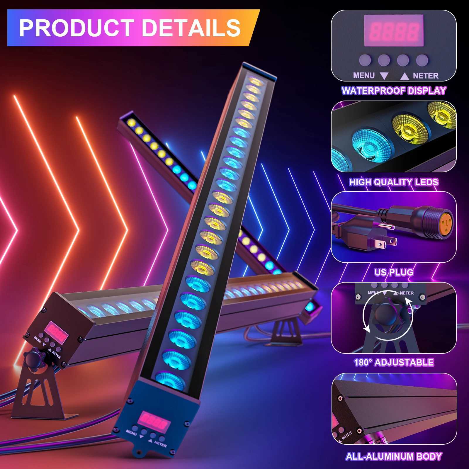 Fieryzeal 100W LED Wall Wash Light Waterproof 24x3W RGB LED Stage Light Effects DMX Strobe Floodlight for DJ Bar Party Wedding XJ250527