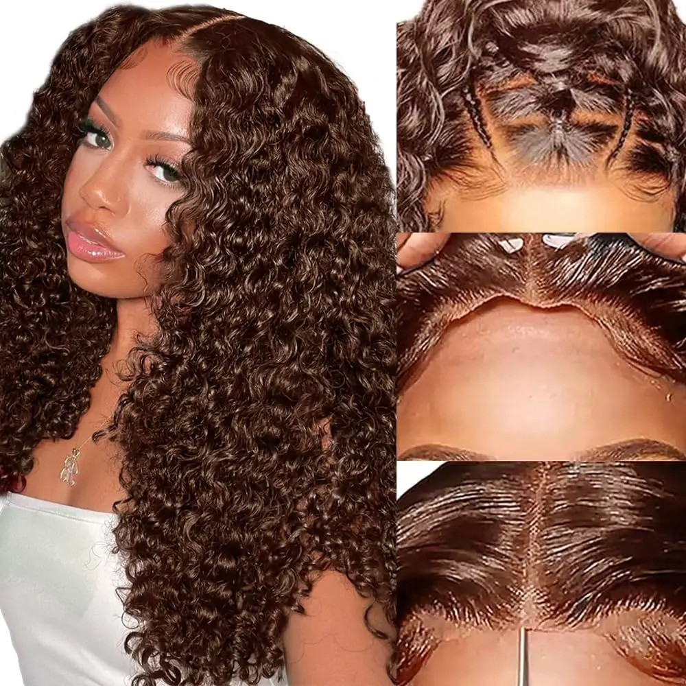 Chocolate Brown Curly Lace Front Human Hair Wigs 13x4 13x6 Brazilian Deep Wave Transparent HD Synthetic Lace Frontal Wig