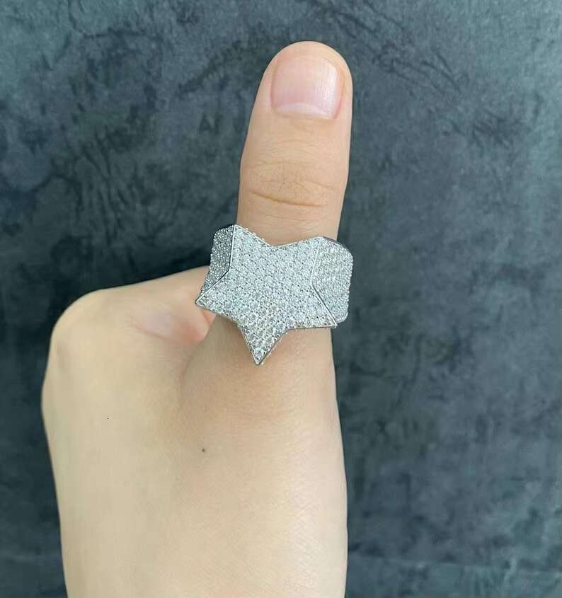 Fully Iced Out Moissanite Diamond Star Ring Hip Hop Jewelry Customized Jewelry Beautiful Star Ring Best Gift for Men