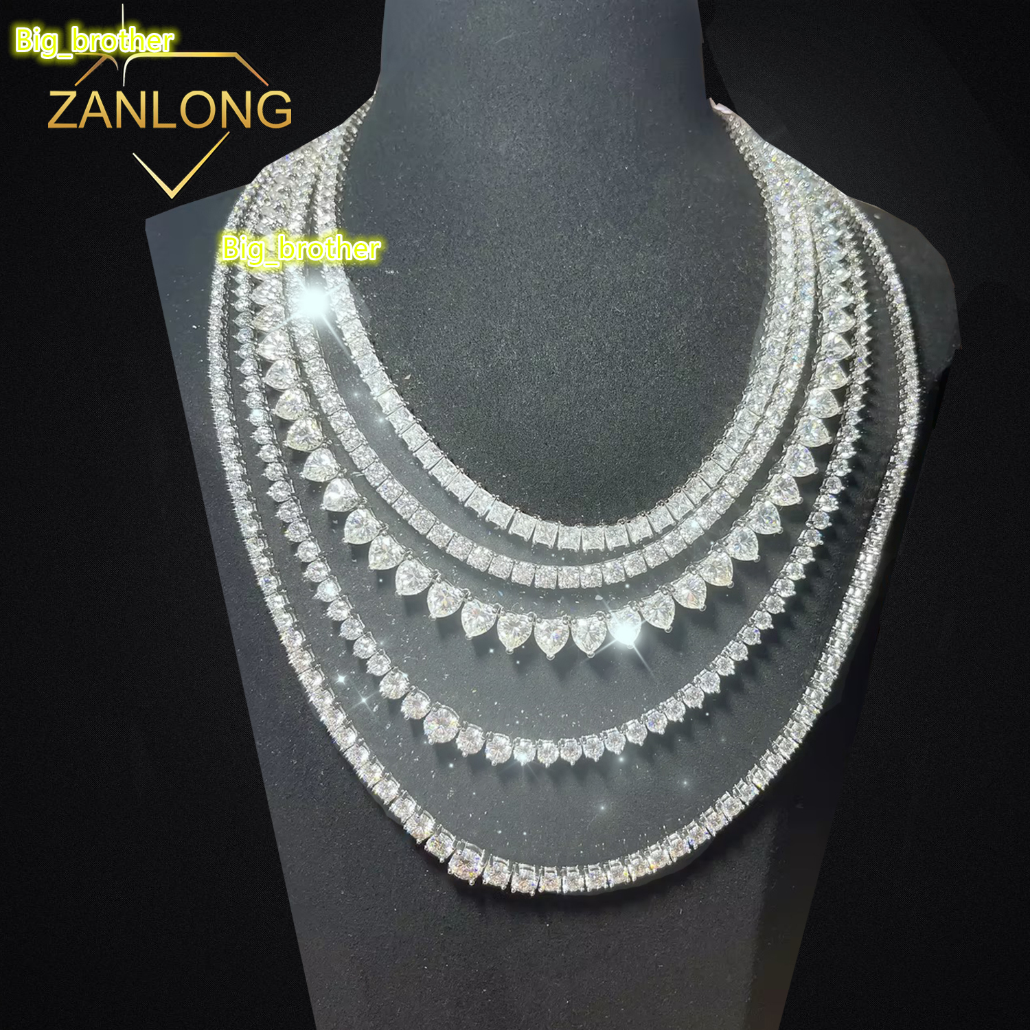 Zanlong 12759 3mm/4mm/5mm/6.5mm 18inch 20 Inch 22inch 24 Inch Available Full Moissanite Diamond Tennis Chain Bracelets Necklace
