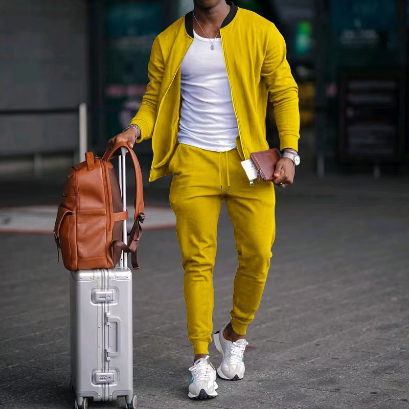 tracksuit men Designer long two-piece set New solid color jacket for men Fall and spring drop-shoulder trendy turn-down stand collar plus size men