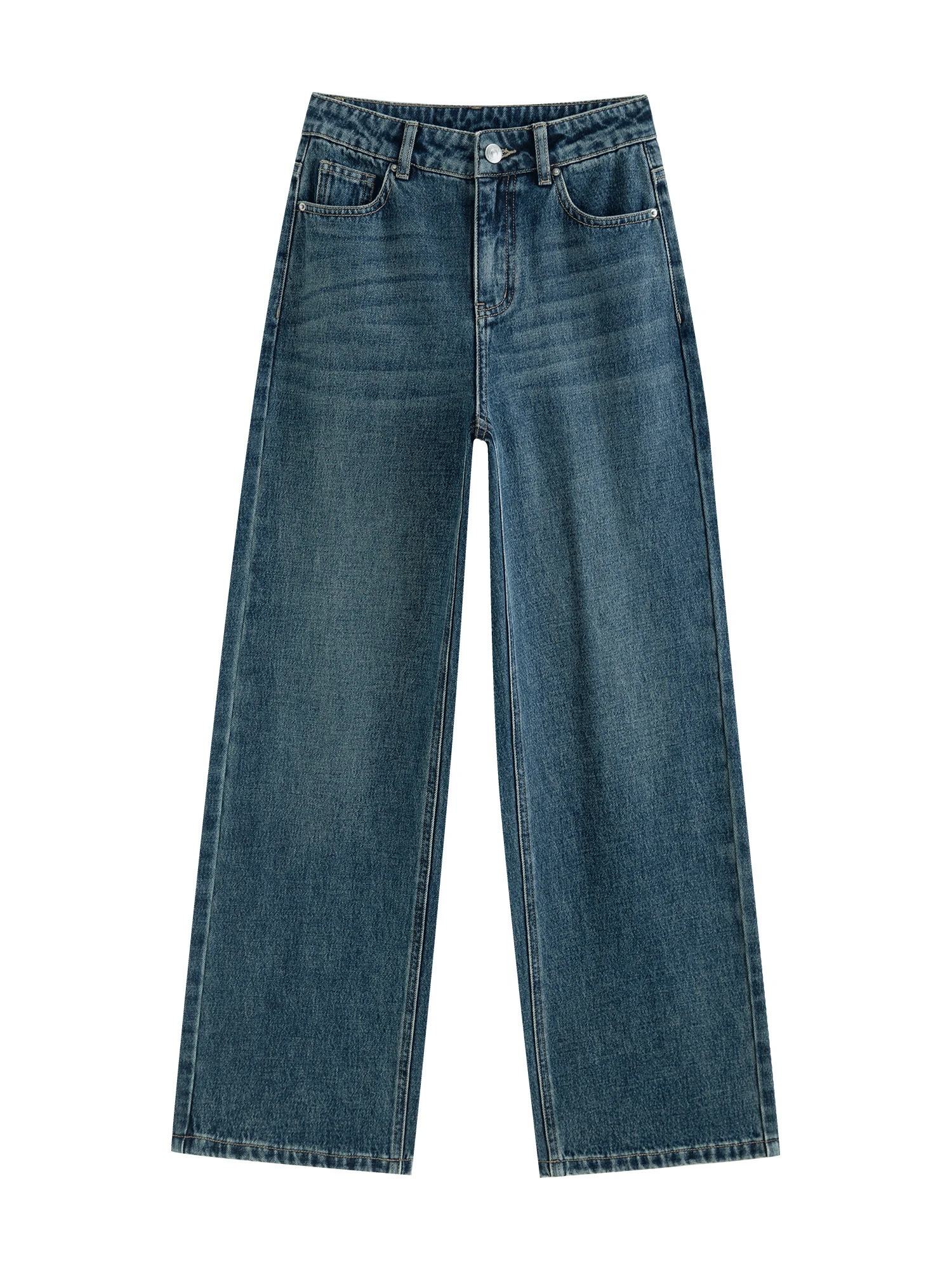 ZIQIAO Women Winter Thicken Jeans High Waist Full Length Retro Denim Blue Straight Plush Thick Female Pants 24ZQ94234 250516Z