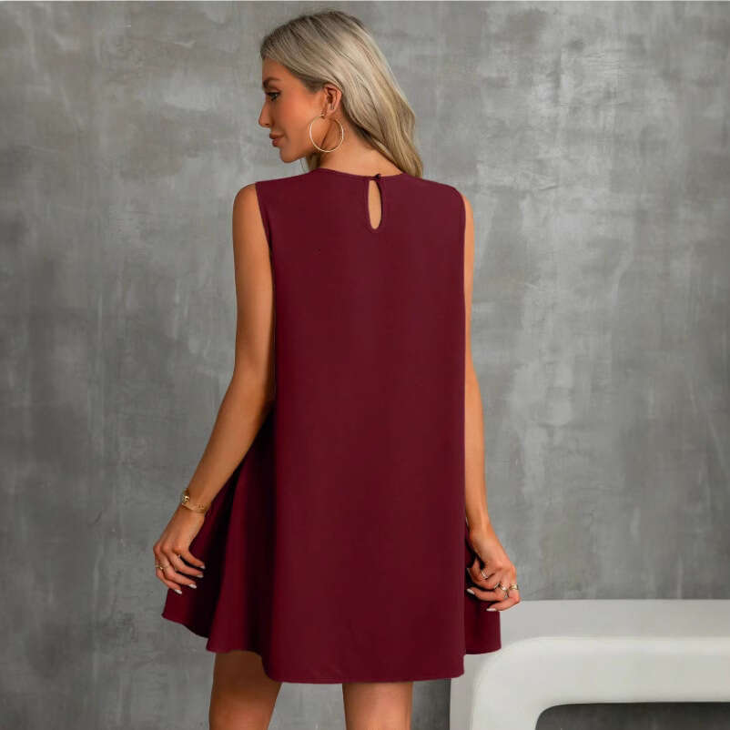 2025 Early Spring New Women's Solid Color Round Neck Sleeveless Vest Dress