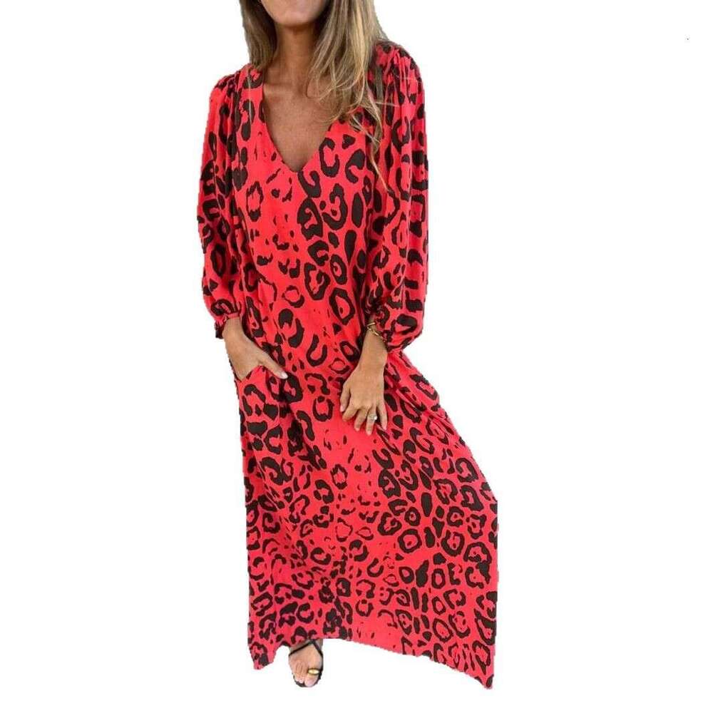 2025 Spring Summer Women Elegant V Neck loose Graffiti Casual Holiday Style Midi Dress