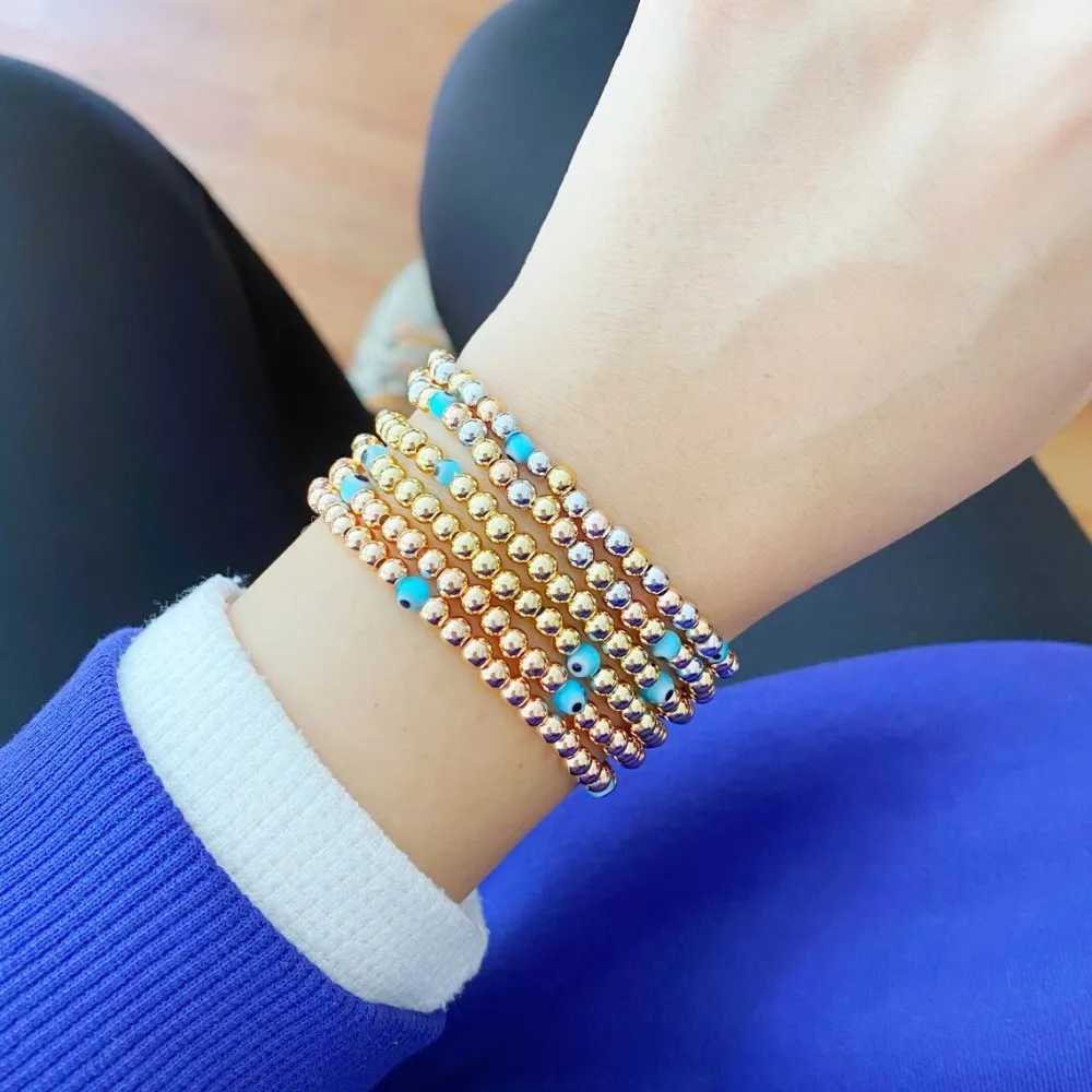 KKBEAD Bracelets 18K Gold Plated Waterproof Evil Eye Bracelet Beaded Stretch Jewelry for Women Accessories Pulseras Mujer W250526