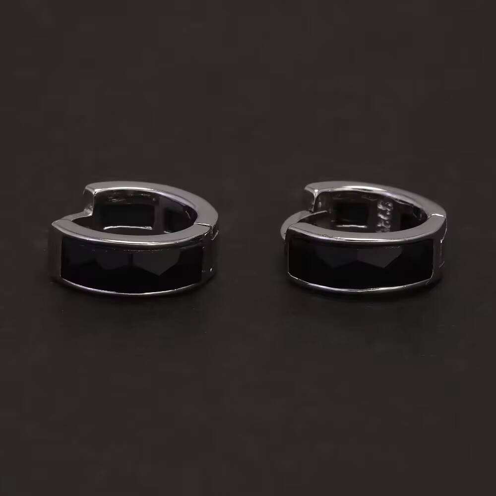 Pure Sier Cut Green Black Agate Hoop Natural Gemstone Hie Earrings Women Men Unisex Fashion Vintage Jewelry