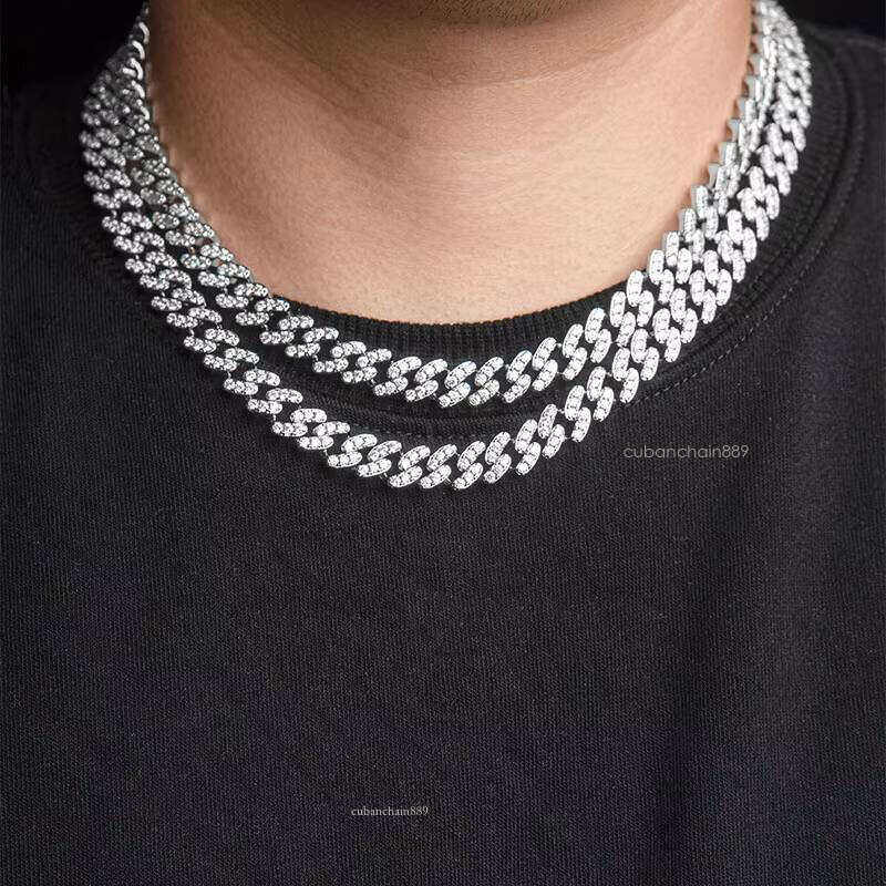 in Stock Sier Hip Hop Jewelry VVS Moissanite Cuban Chains with Certificate Wholesale Bulk Inverse Necklace