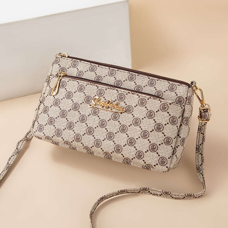 New fashionable small horizontal mobile phone mini high-end multi-layer women's bag, printed trendy handbag