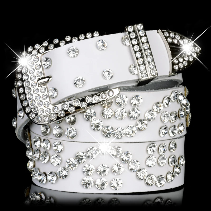 Trendy Rhinestone Decor Leather Belt Solid Color Trendy Sparkling Jeans Pants Waistband Hip Hop Cowboy Cowgirl Belts For Women 250520