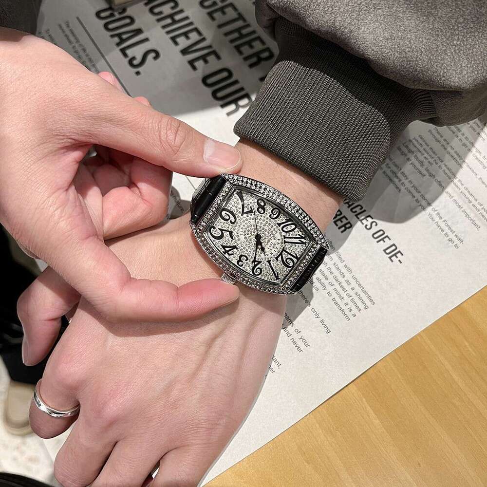 TK New TikTok Starry Sky Diamond-Encrusted Men's Barrel-Shaped Watch Trendy Quartz