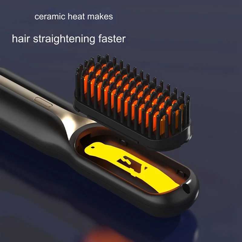 FZFZ Cordless Hair Straightener Hot Heating Comb Professional Electric Brush For Hair Smoothing Iron Negative Hair Care z250527