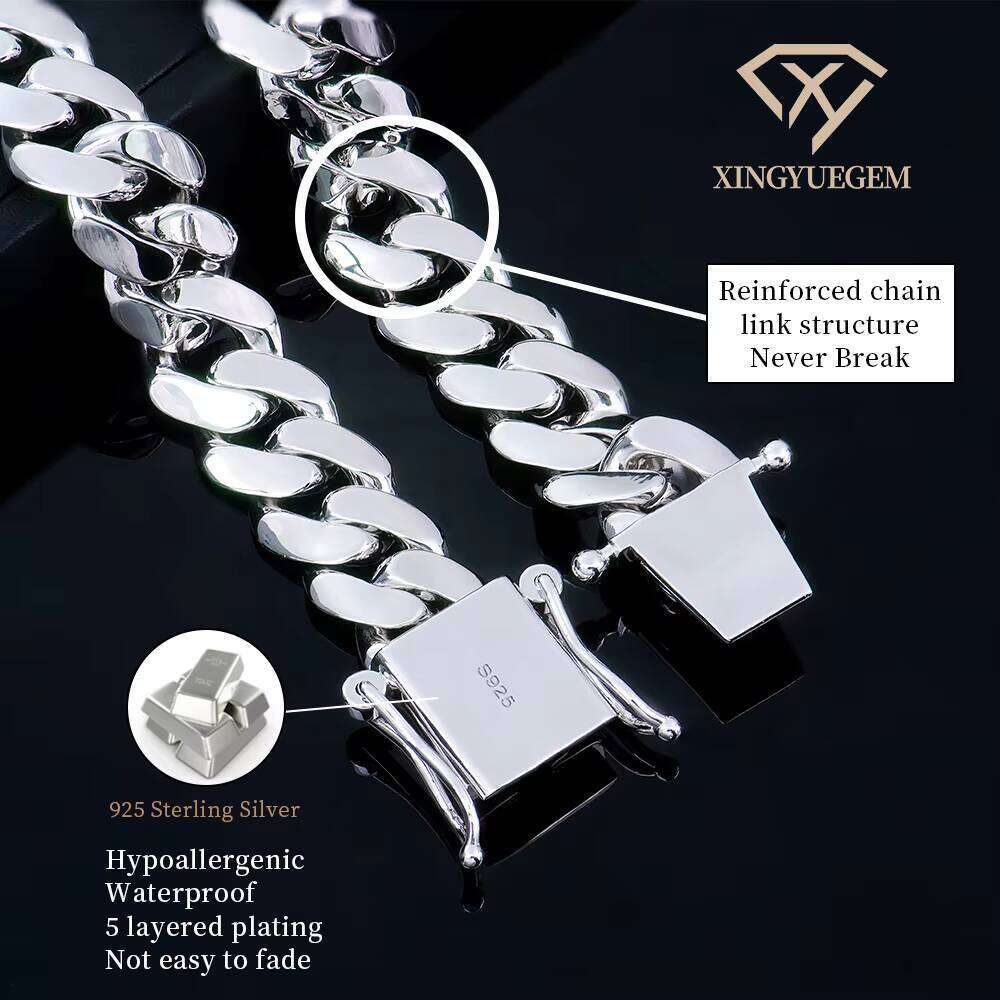 Men's Hip-Hop Sier Boutique Jewelry 14mm Miami Cuban Link Bracelet No Gift