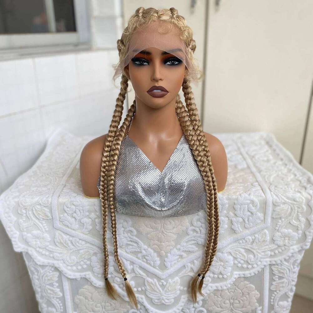 Lace Front Braided Wigs With Baby Hair 32 Inches 4 Twist Cornrow Cosplay DIY Wig Synthetic Crochet Braids