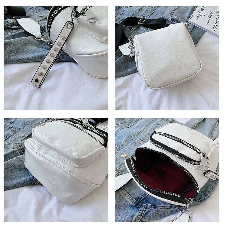 NIGEDU Glossy Wide strap Women shoulder bag designer rivet crossbody bags for female Handbags sier bolsas feminina black
