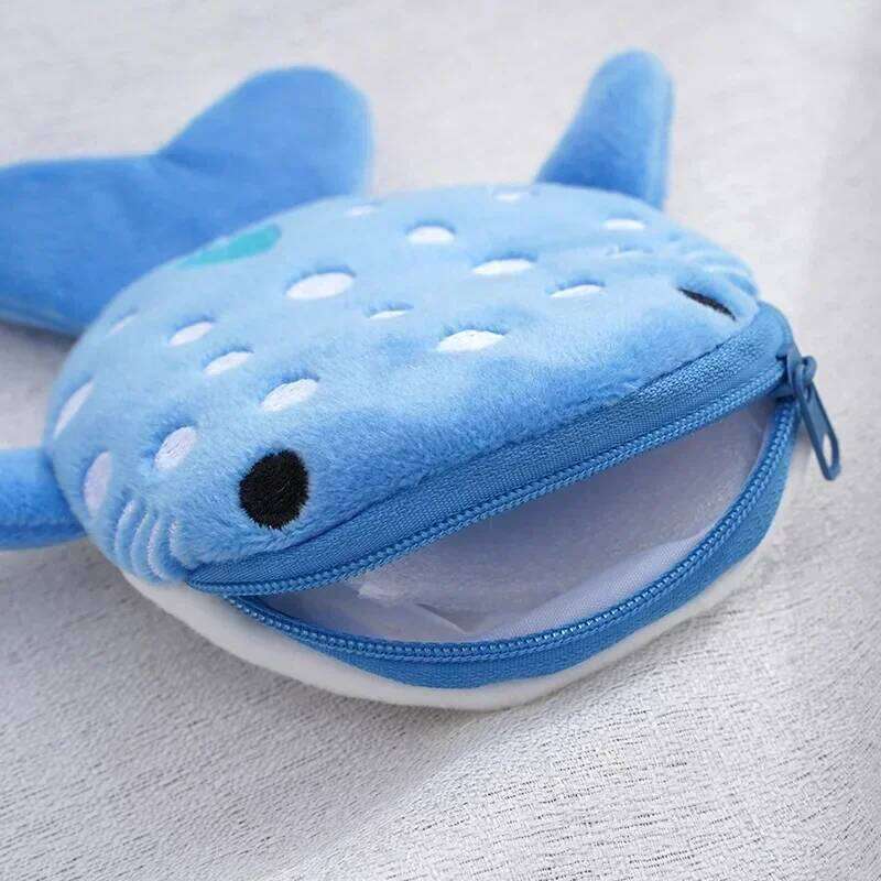 Women Shark Money Card Key Earphone Purse for Small Things Organizer Pouch Zipper Cute Plush Fish Coin Wallet Bags