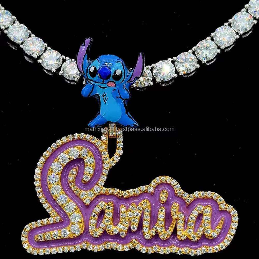 New Color Enamel Iced Out in Sterling Sier 14KT Gold Plated Moissanite Dias Pendant with cartoon 3D Bail