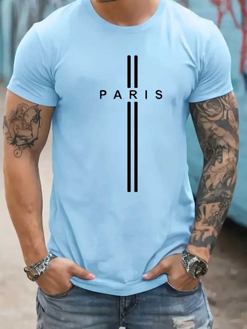 Fashionable casual mens solid color letter print pattern casual loose street fitness versatile mens T-shirt Z250527