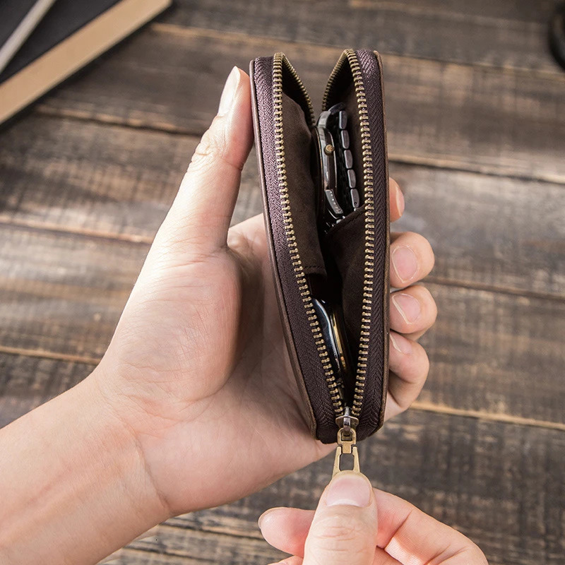 Rustic Leather 2-Slot Watch Box Pouch with Zipper Portable Organizer Bag Holds 2 Watches Brown 250526