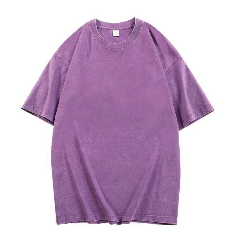 6 Solid Color 100% Pure Cotton 320g Heavy Mens Washed Vintage Oversized T-Shirts Street Hip Hop Punk Women Harajuku Short Tee Z250527