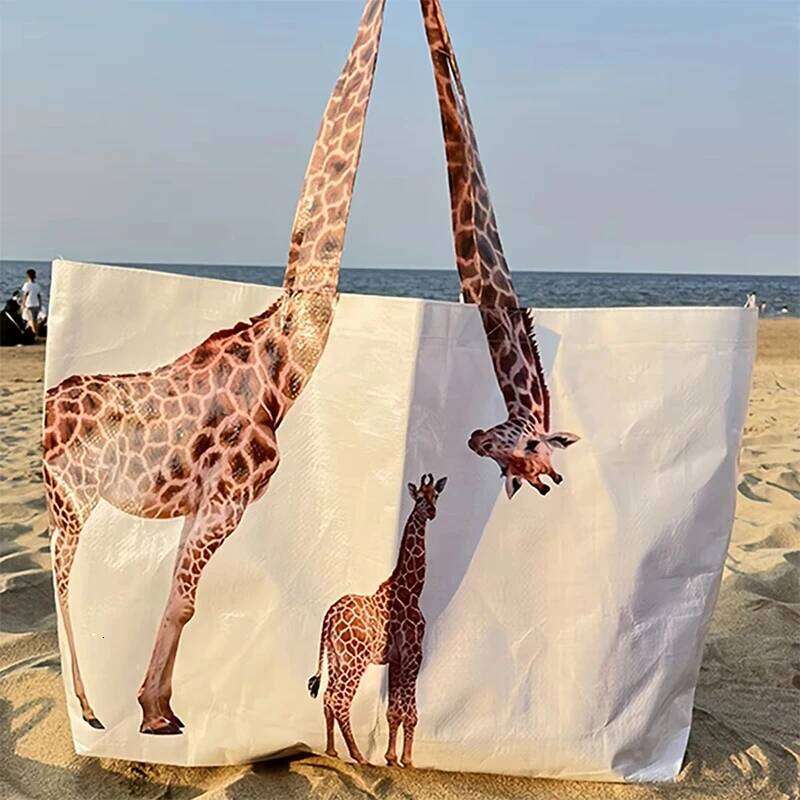 Women's Bags Designer Waterproof Shoulder Pouch Giraffe Shopping Large Capacity Creative Eco Handbag Portable Roomy Lady Woven Tote Travel Bag