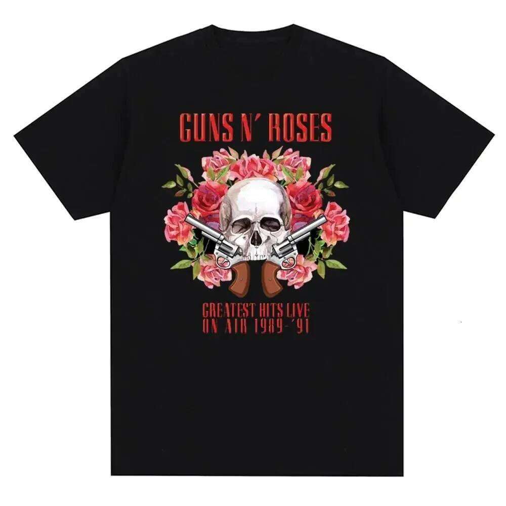 Guns N Roses graphic printed rock band retro streetwear round neck fashionable short sleeved T shirt men s and women