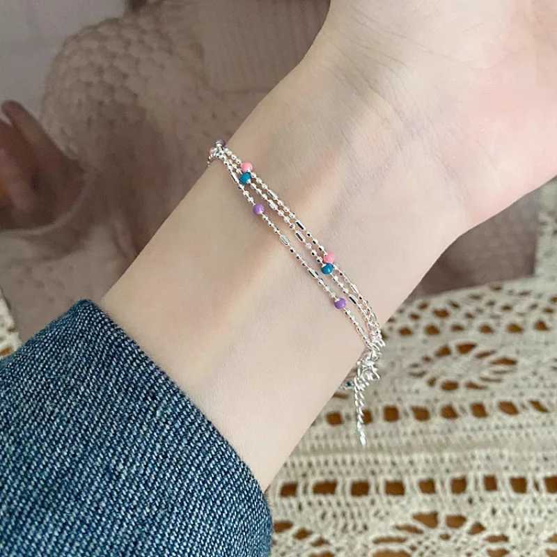 VENTFILLE 925 Sterling Silver Multicolour Bead Bracelet For Women Three Layers Geometry Drip Glaze Versatile Jewelry Dropship W250526