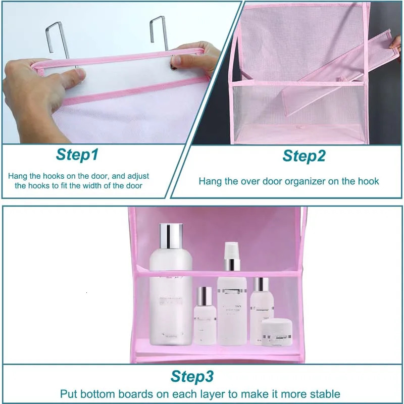 4 Layer Pink Storage Bag Foldable Hanging Organizers for Bathroom Behind The Door Snacks Toys Clothes Storage Holder Accessories 250526