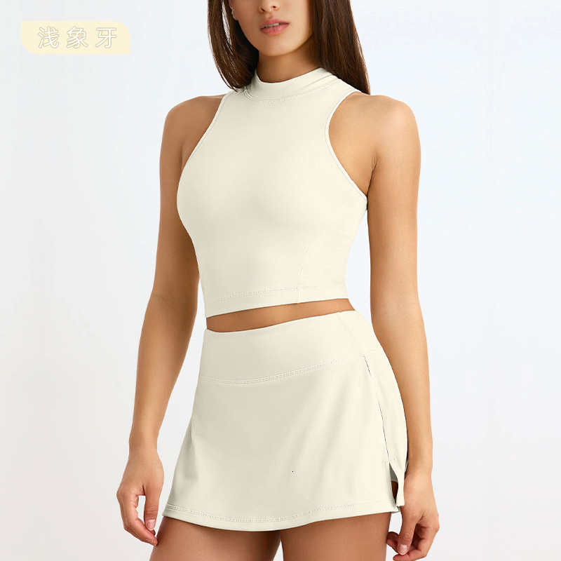 Seam Wear Summer Sports Fitness Quick-Dry Sleeveless Tank Top A-Line Skirt Yoga Set