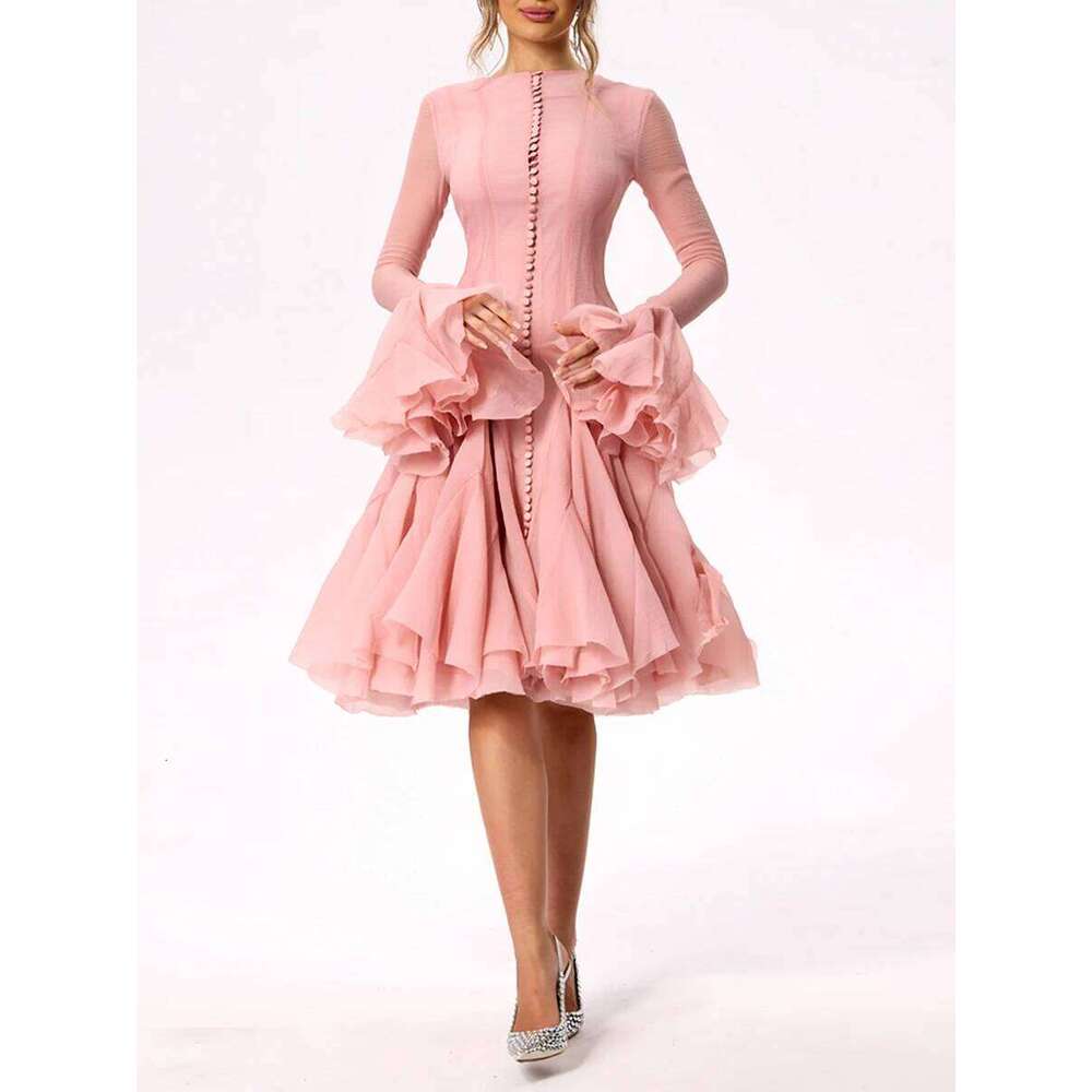 Hot Tight Dresses Women S Dress Irregular Pleated Patchwork Fashion Long Lantern Sleeve Waist Cinching Mini Dresses New Clothing Casual Knee Length Dr