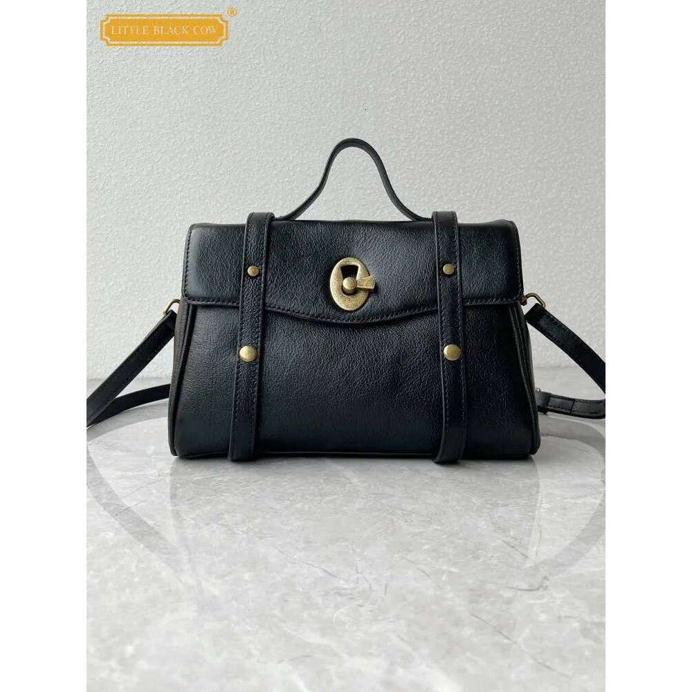 Vintage Shoulder Cowhide Genuine Leather Messenger Bag Women Tote Handbag Hasp Casual Office Ladies Single Crossbody Bags