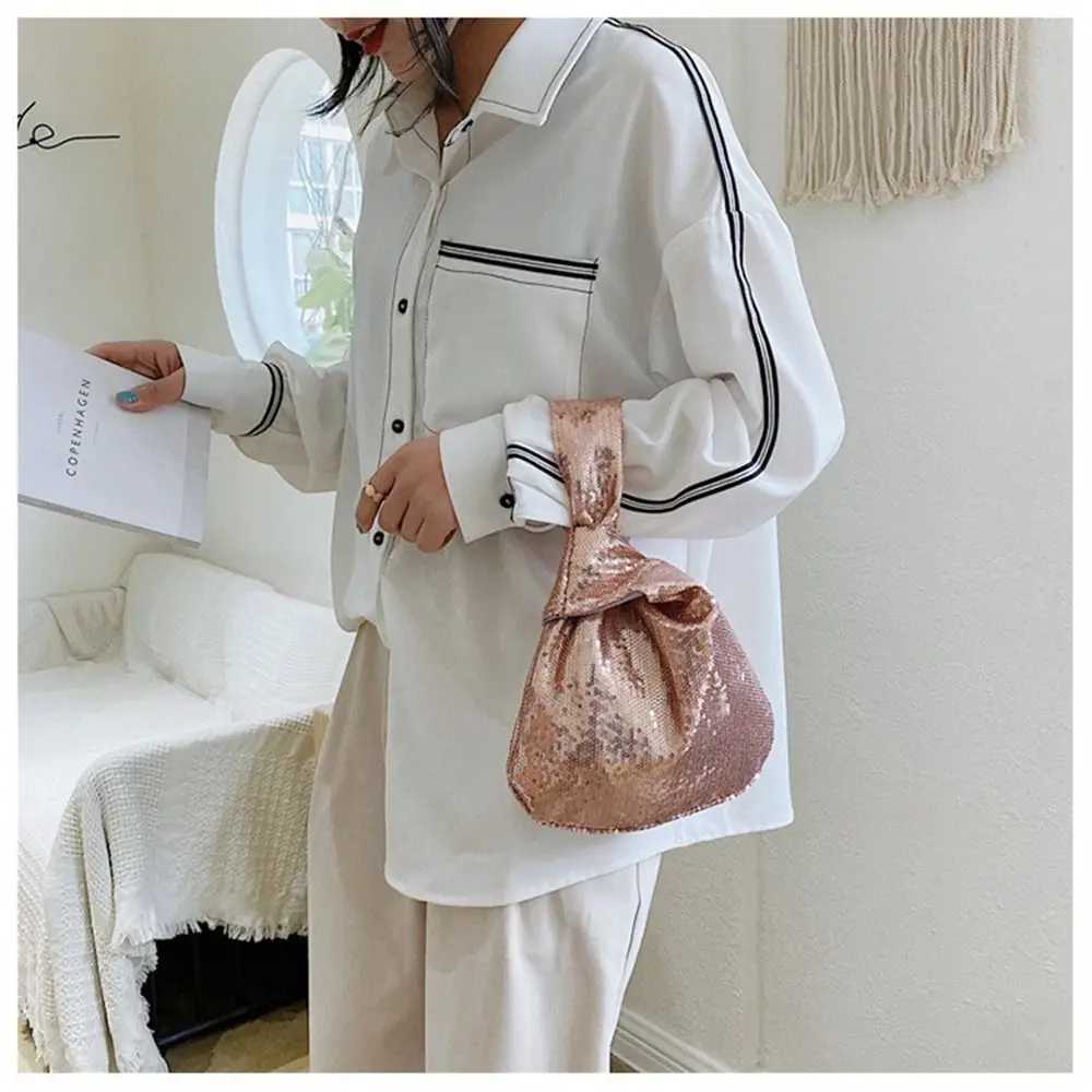 Women Girls Wrist Knot Bag Reversible Sequin Handbag Glitter Evening Clutch Purse Trendy Fashion Tote Bag W250527