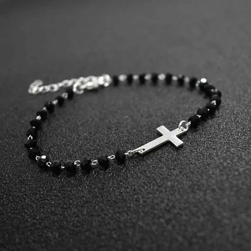 2020 Yeni Tasarm Rosary Stili Yanlara apraz Bilezik Siyah Boncuklu Altn Renk Zincir Bilezikler Kadnlar ve Kzlar iin W250526