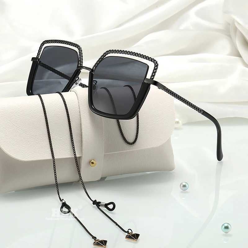 HBK Luxury High Quality Womens Sunglasse Alloy Chain Case Sunglasses Brand Design Female Shades Ladies Fashion Eyeglasses UV400 Z250527