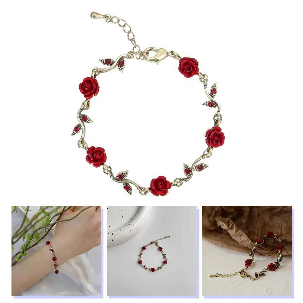 Rose Bracelet Flower Wrist Chain Red Valentines Day Gift Adjustable Romantic Charm Bangle Gifts W250526