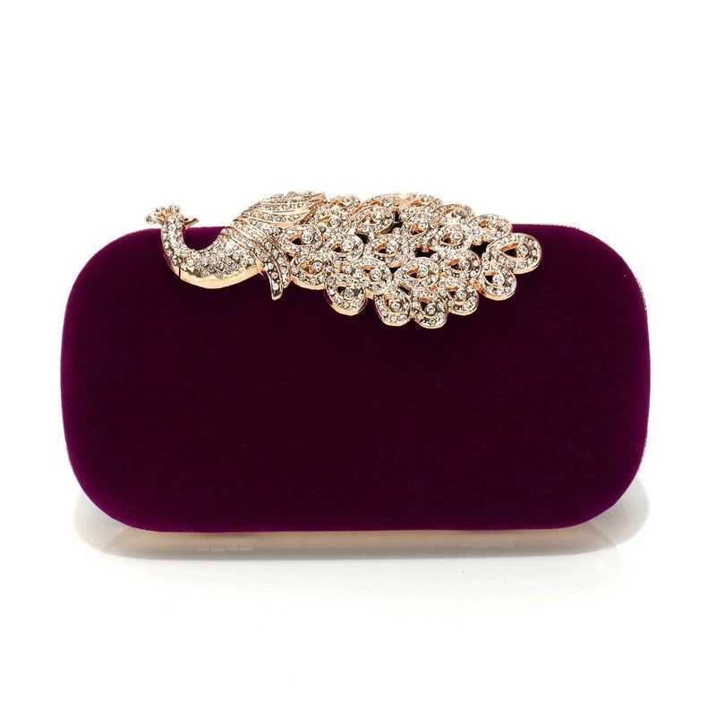Retro Black Evening Bag Womens Elegant Formal Wedding Party Handbags Vintage Velvet Clutch with Peacock Crystal Red Purses W250527