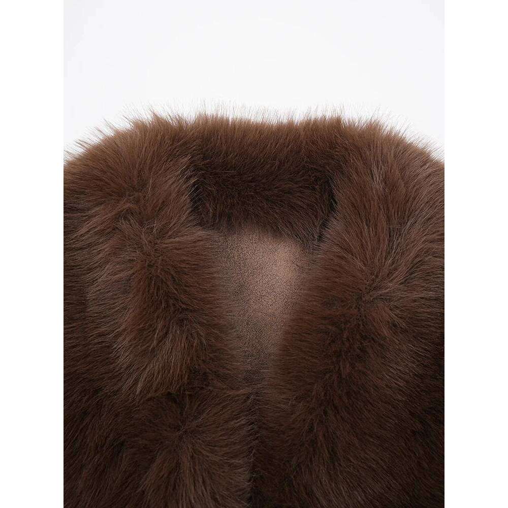 ZMEENNA Brown Leopard Big Size Warm Faux Fur Jacket New Lapel Long Sleeve Women Coat Fashion Tide Autumn Winter 2024 ZM592