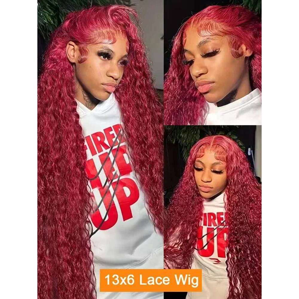 13x6 HD Frontal Wig Transparent 13x4 99J Bury Curly Lace Front Red Colored Deep Wave Human Hair Wigs